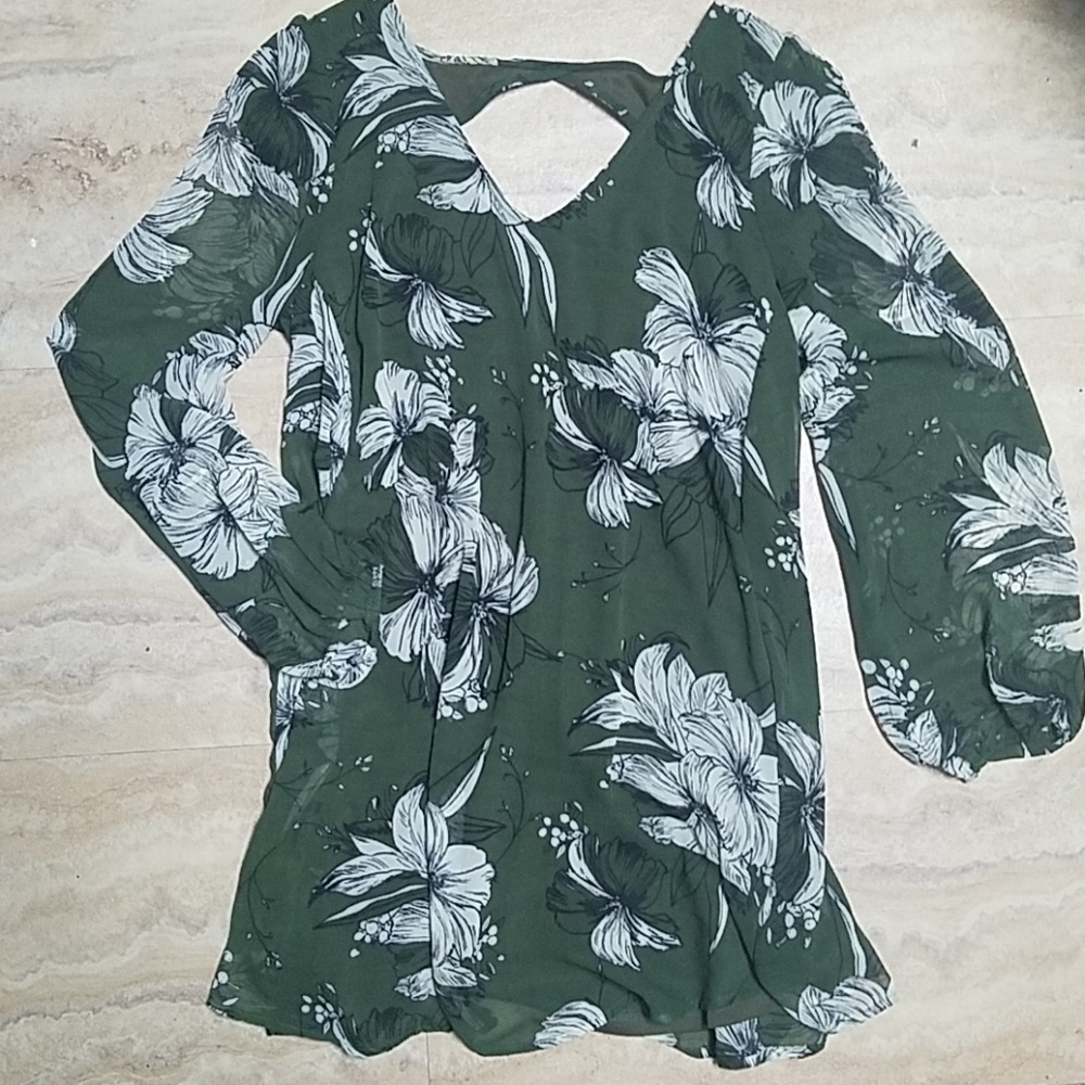 olive floral chiffon dress